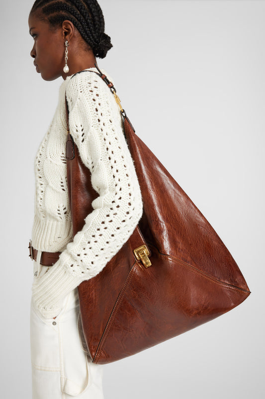 Large vintage-effect vegan leather hobo bag