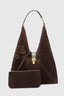 Large embroidered suede hobo bag