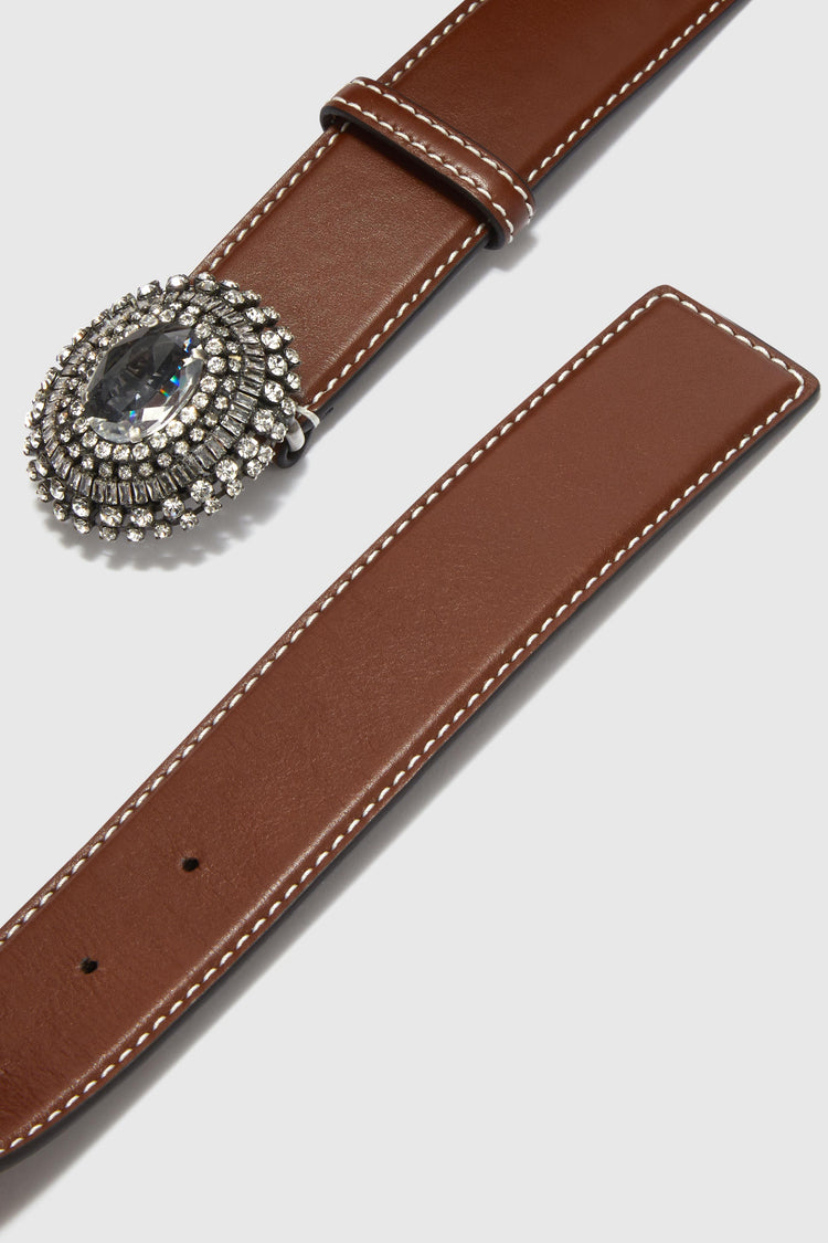 Forest green belt in smooth calfskin with double buckle, tip and loop
