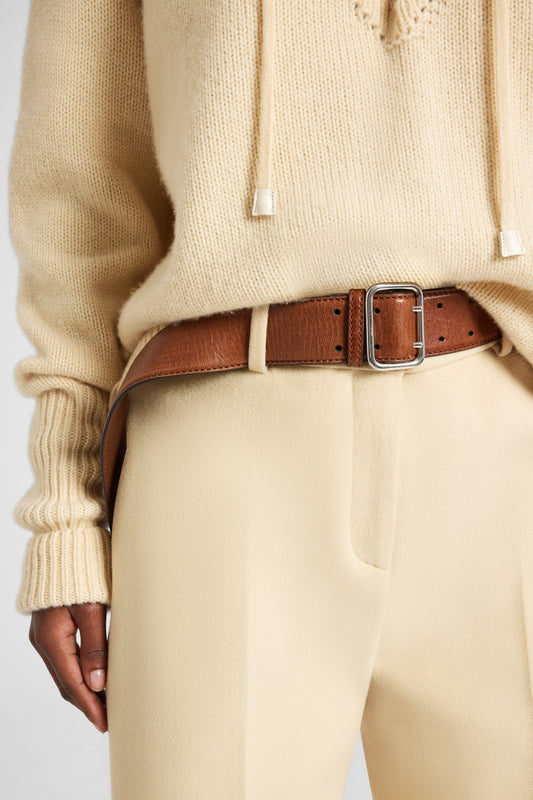Vintage-effect vegetable-tanned leather belt
