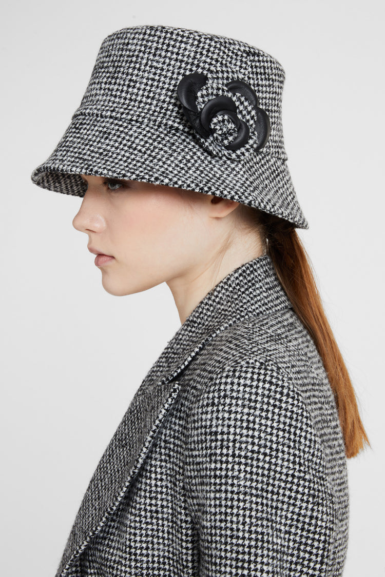 Pied de poule cloche with floral applique