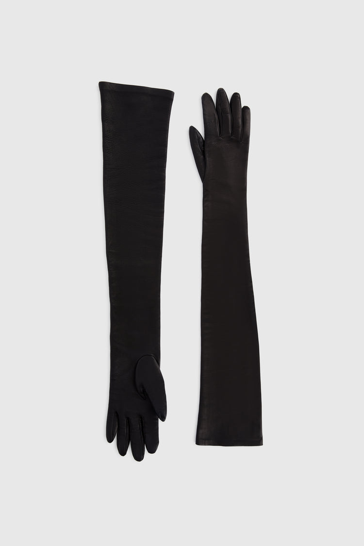 Long glove in black nappa leather
