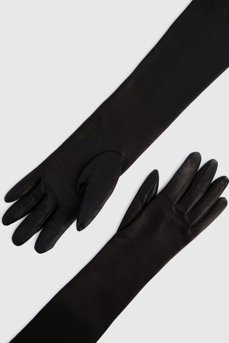 Long glove in black nappa leather