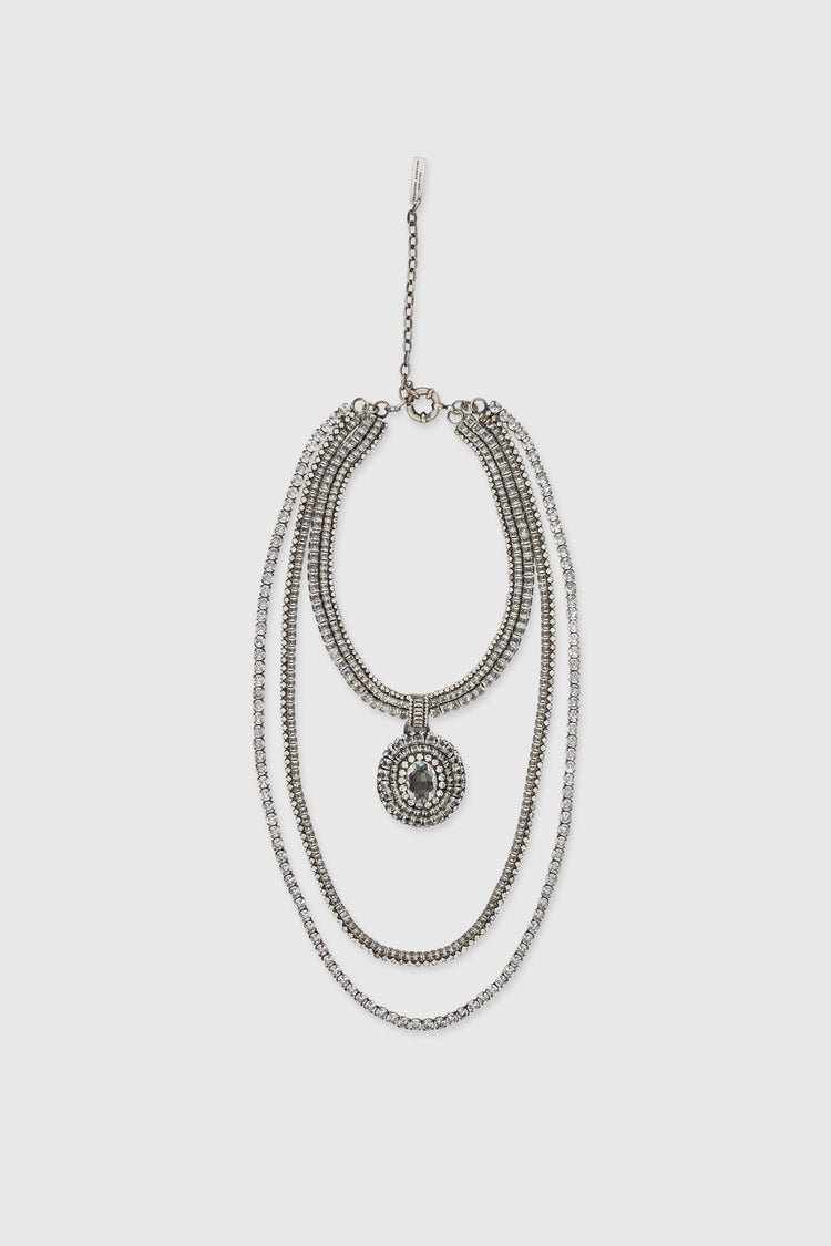 Collana multifilo con cristalli e pietre stalcate