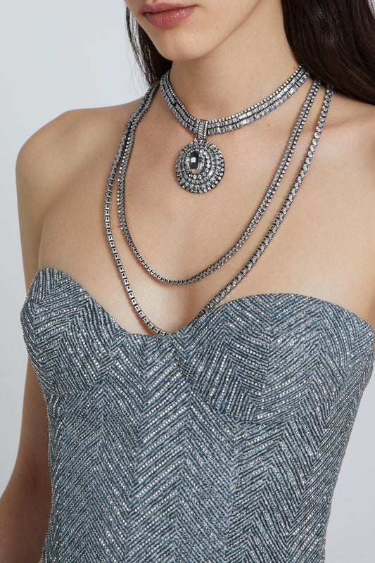 Multi-strand necklace with crystals and loose stones