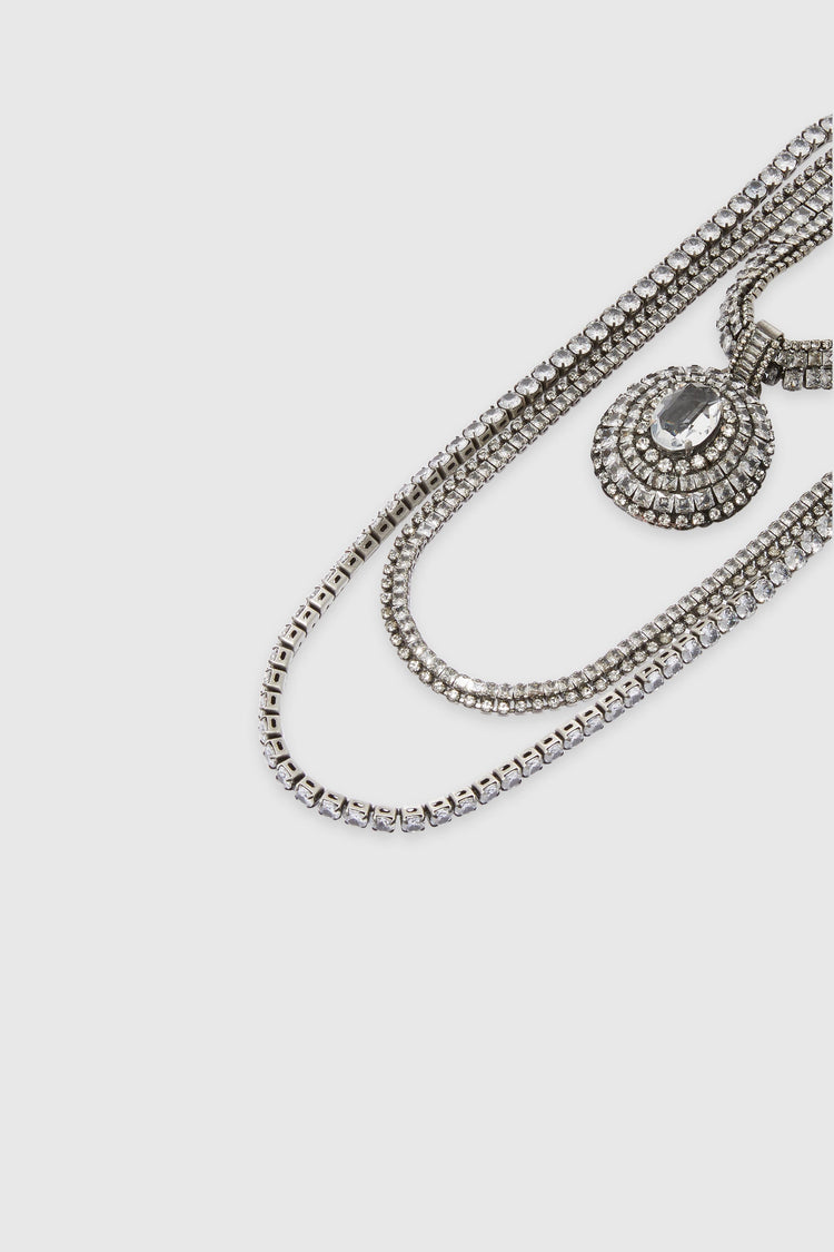 Collana multifilo con cristalli e pietre stalcate