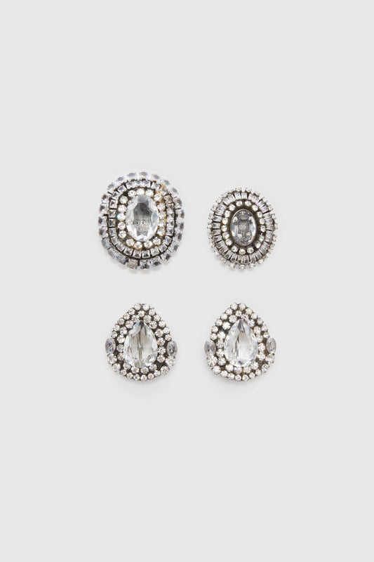 Set of Brooches with Oval Crystals