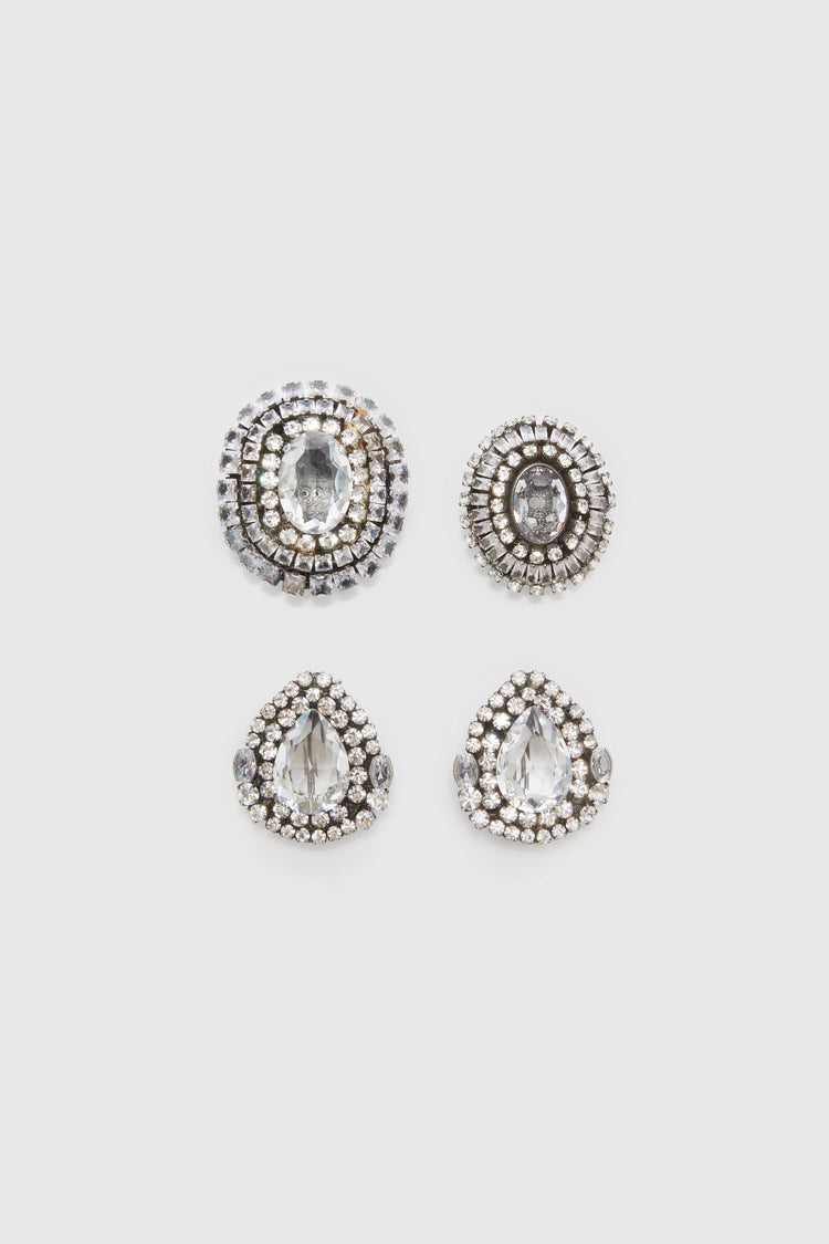 Set of Brooches with Oval Crystals