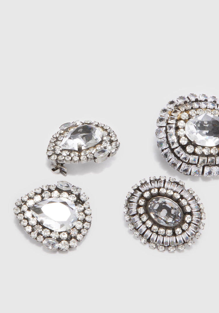 Set of Brooches with Oval Crystals