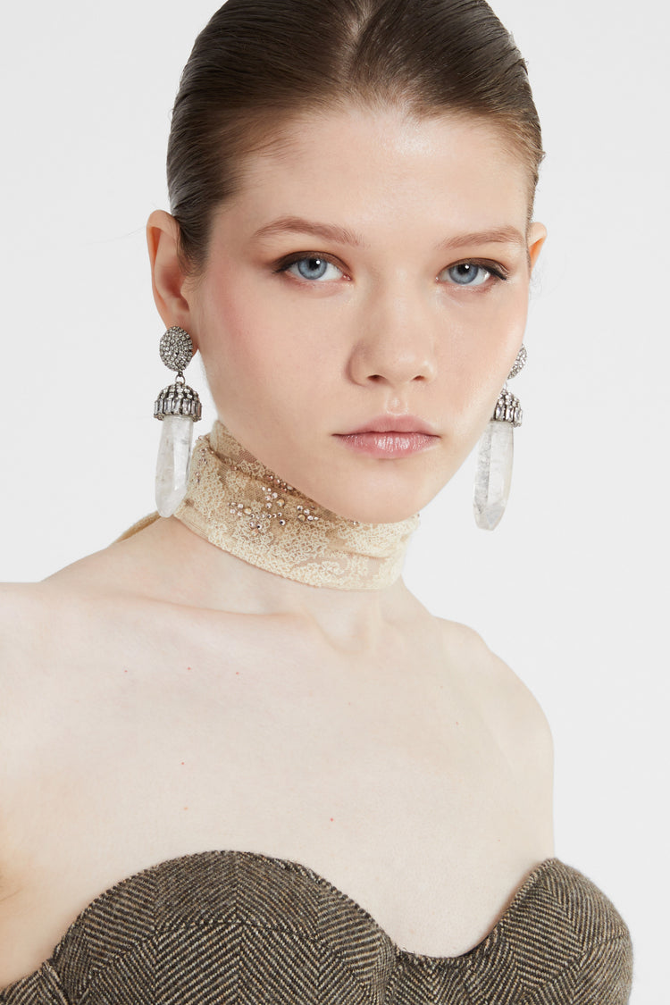 Pendant earrings with crystal stalactite