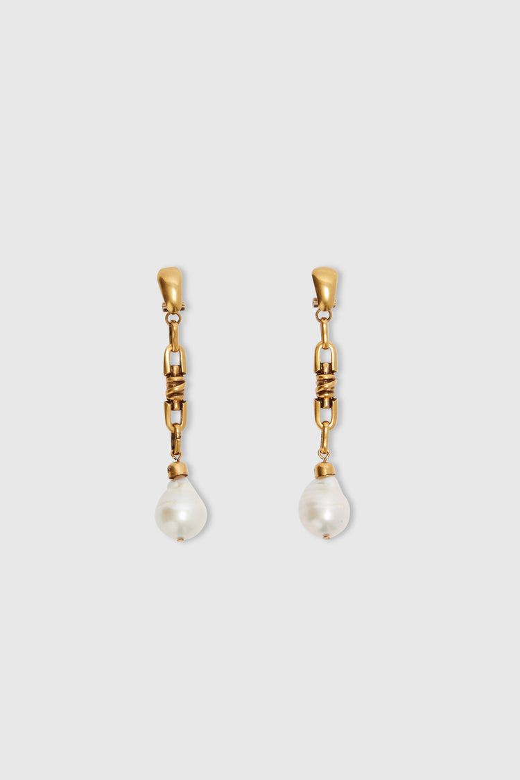 Dangling earrings with knot and freshwater pearls gold tone
