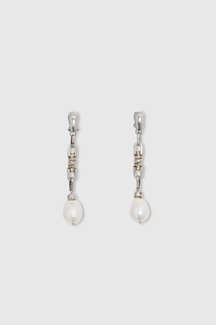 Dangling earrings with knot and freshwater pearls silver tone