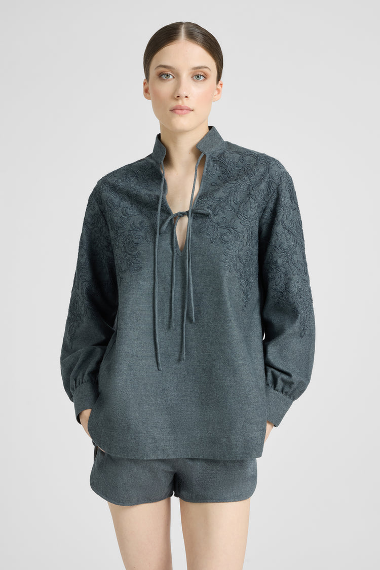 Cotton flannel blouse with Cornely lace