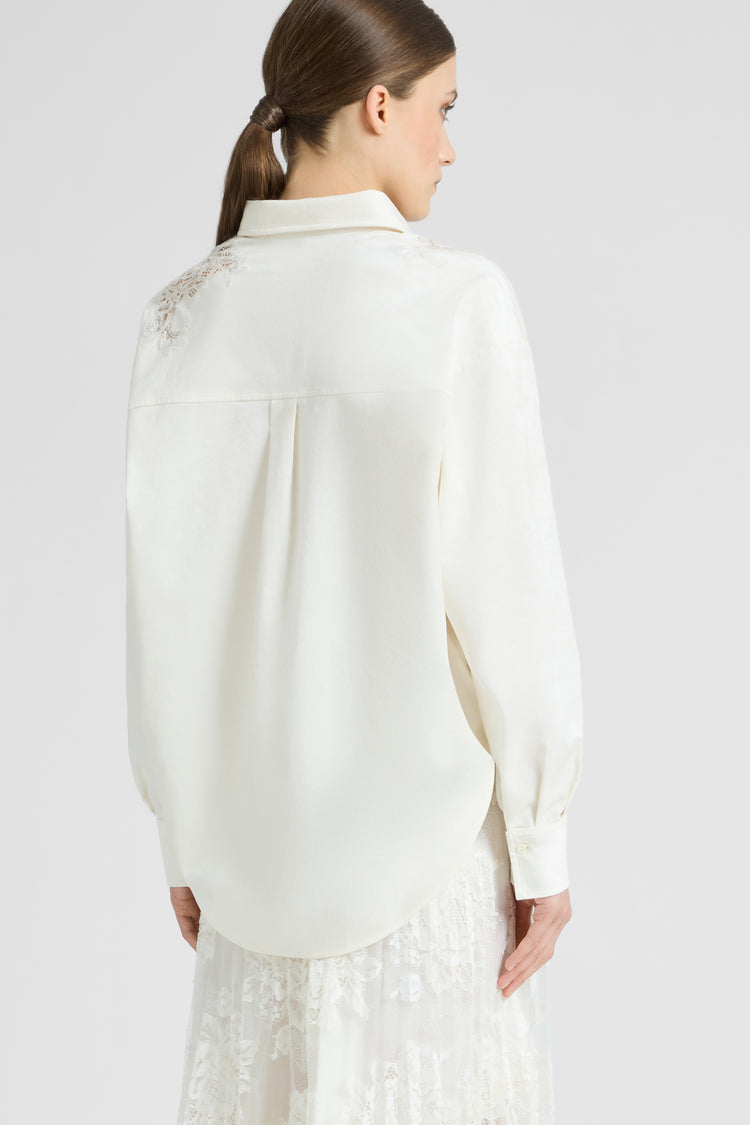 Camicia in velluto di cotone con ricamo a intaglio e pizzo floreale