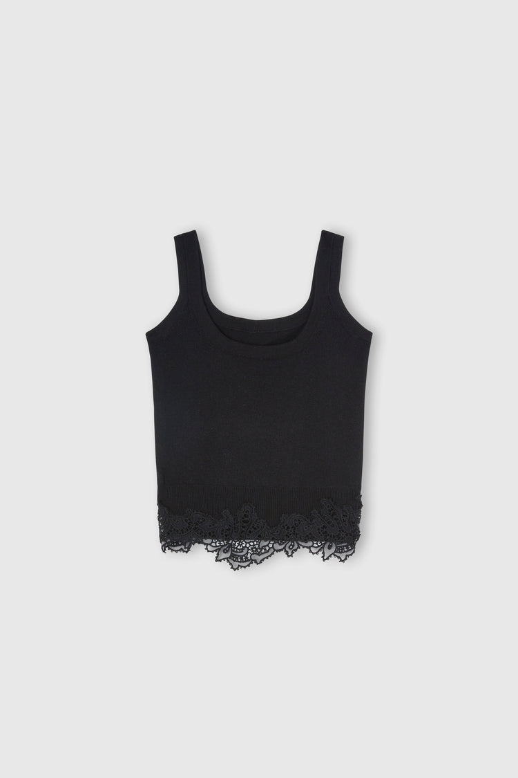 Virgin wool blend camisole with rebrode lace hem