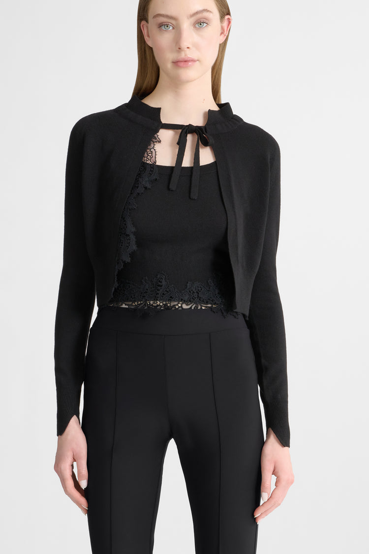 Virgin wool blend camisole with rebrode lace hem