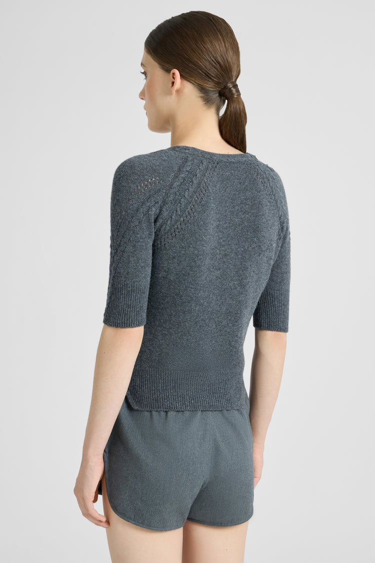 Wool and cashmere top with diagonal braid and Cornely lace