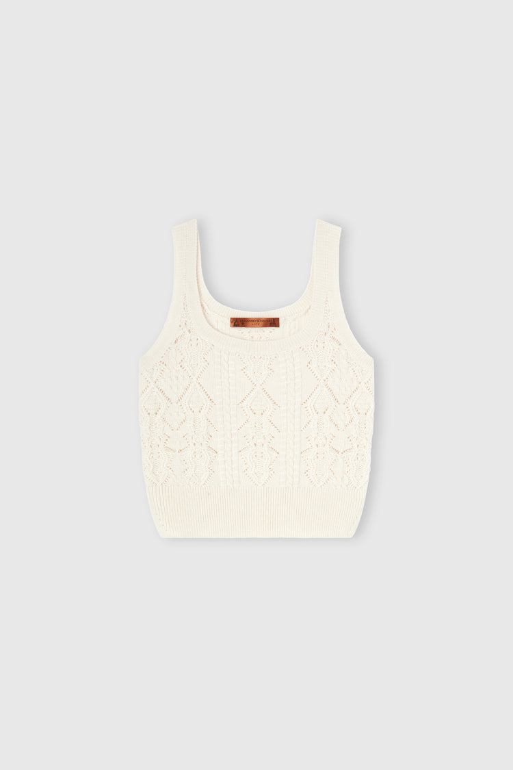 Wool and cashmere camisole with openwork knit