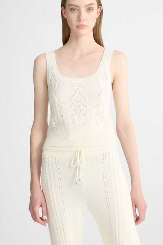 Wool and cashmere camisole with openwork knit
