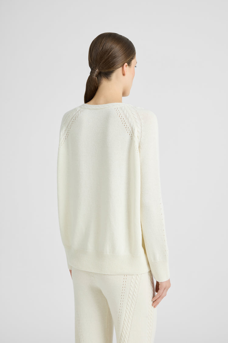 Oversized wool and cashmere sweater with braids and Cornely lace
