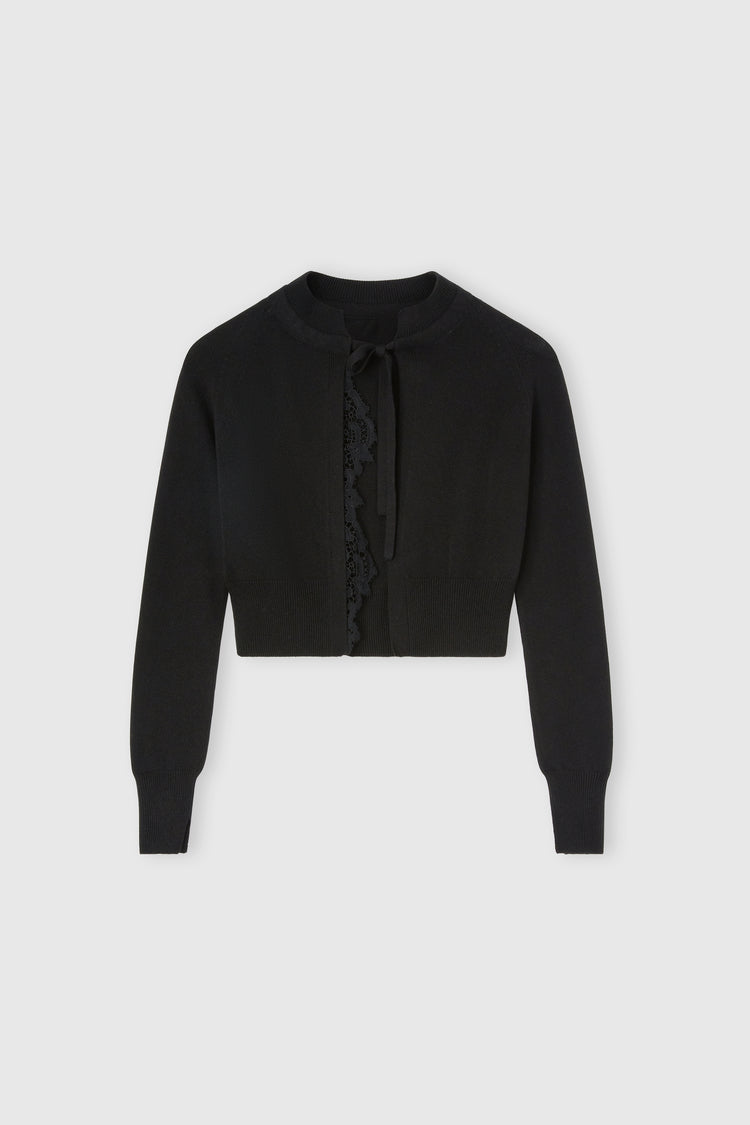 Viscose and wool cardigan with macrame lace inlays