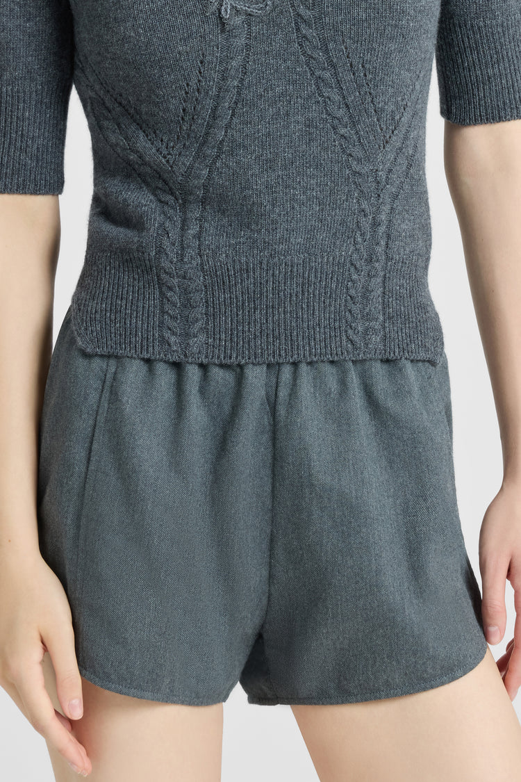 Cotton flannel shorts with adjustable drawstring