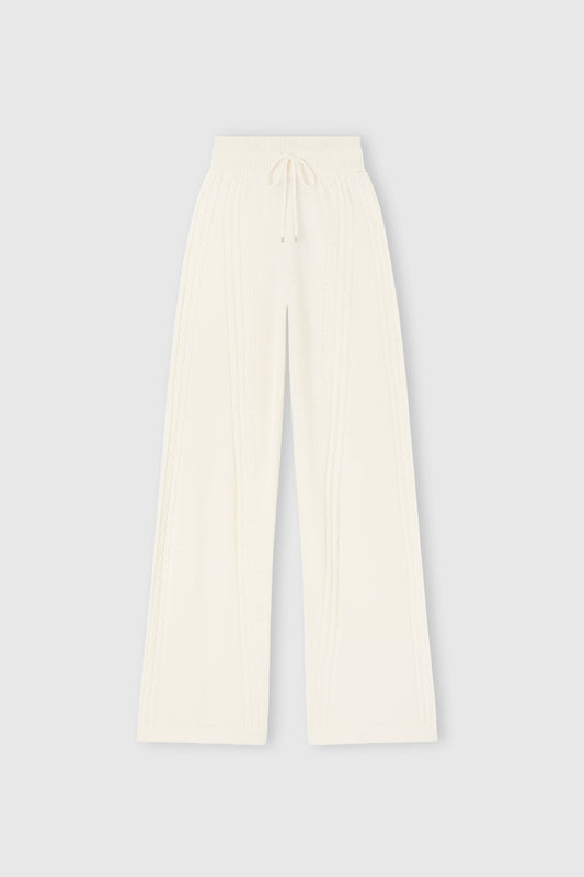 Cropped trousers in wool and cashmere blend with cable pattern