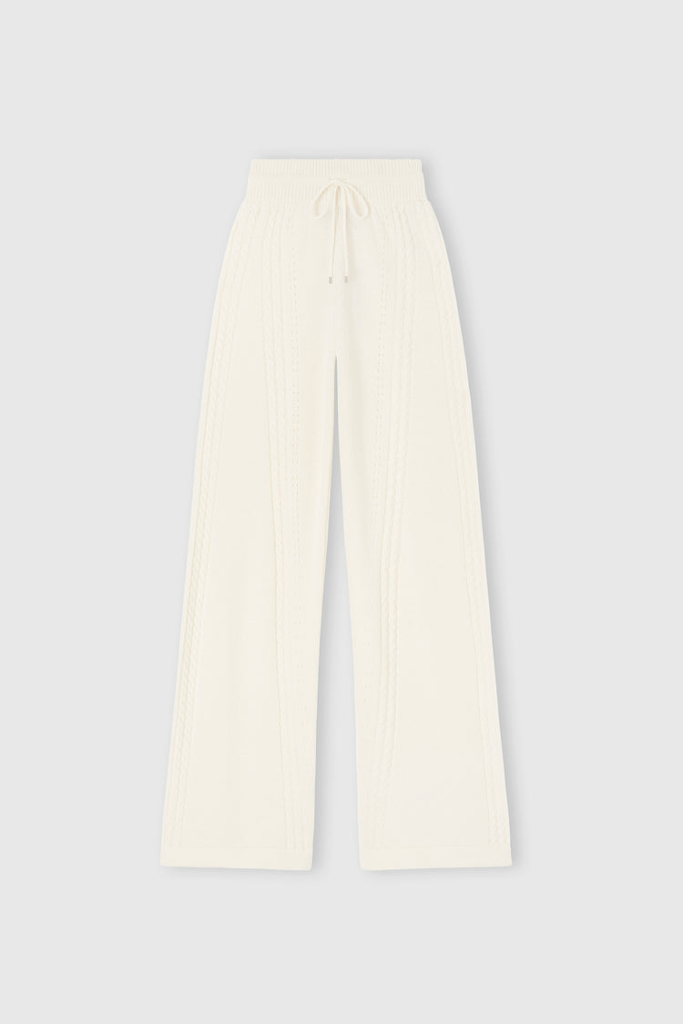Cropped trousers in wool and cashmere blend with cable pattern