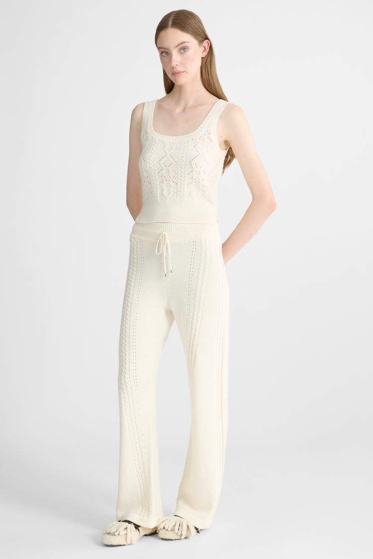 Cropped trousers in wool and cashmere blend with cable pattern