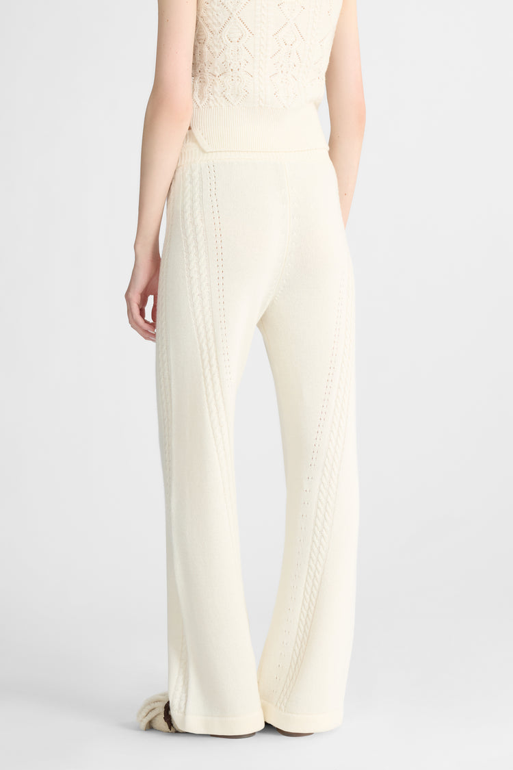 Cropped trousers in wool and cashmere blend with cable pattern