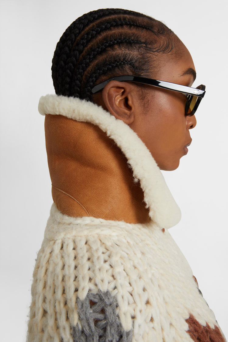 Alpaca and cashmere blend cardigan with braids and two-tone argyle motif