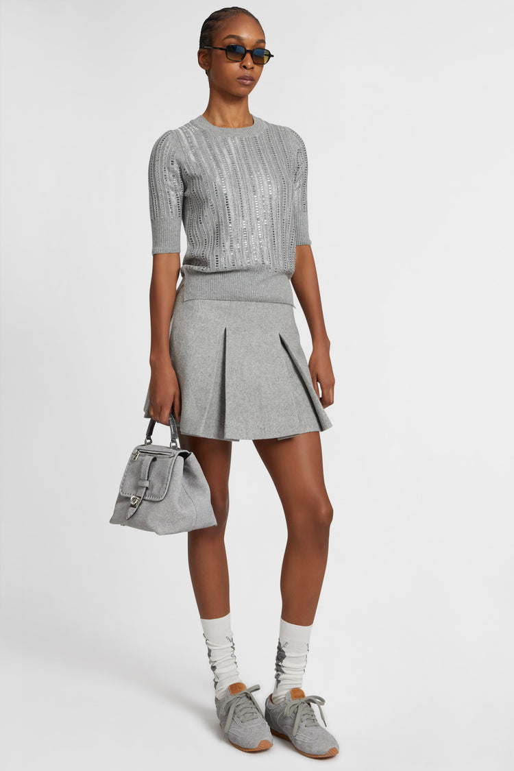 Top in lana vergine, cashmere e viscosa con cristalli baguette