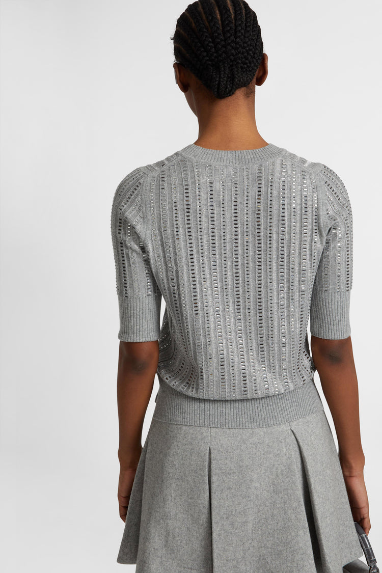 Top in lana vergine, cashmere e viscosa con cristalli baguette