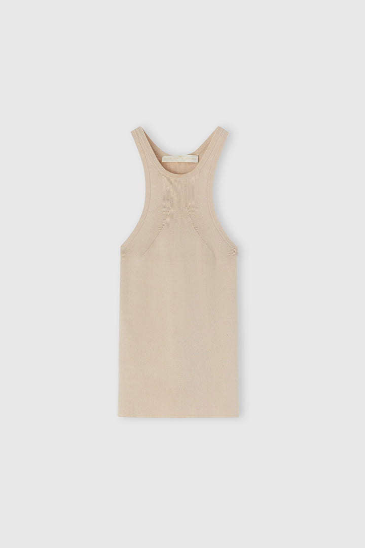 Nude viscose blend halter neck tank top
