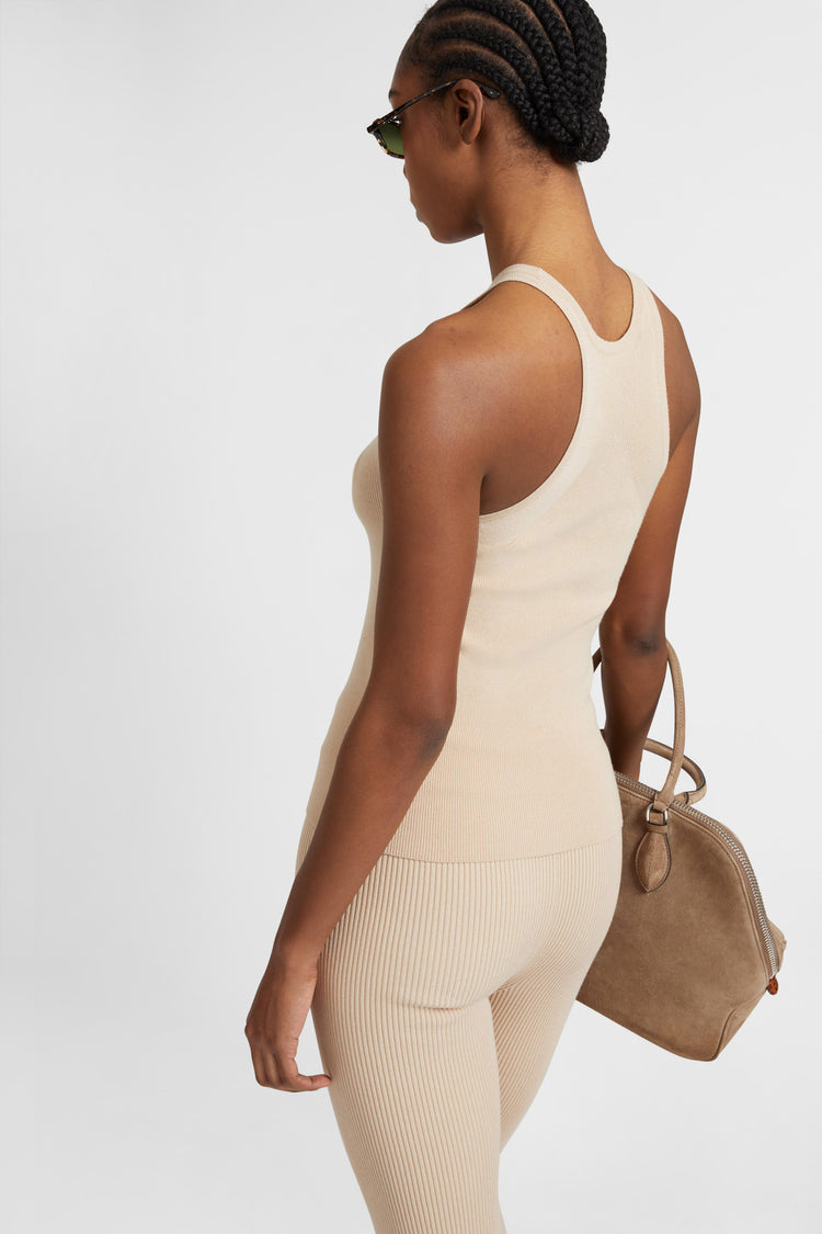 Nude viscose blend halter neck tank top