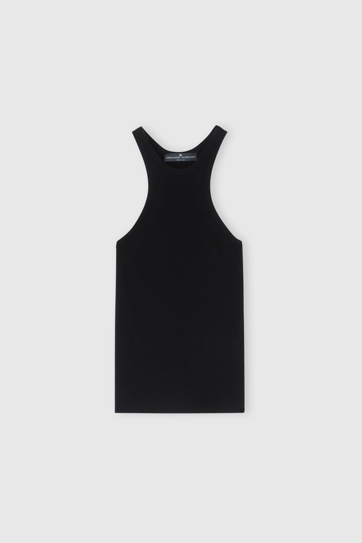 Black viscose blend halterneck tank top
