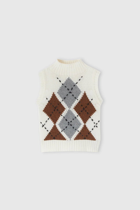 Top in puro cashmere con motivo argyle bicolore