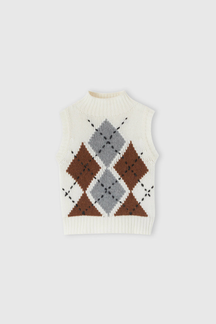 Pure cashmere top with two-tone argyle motif