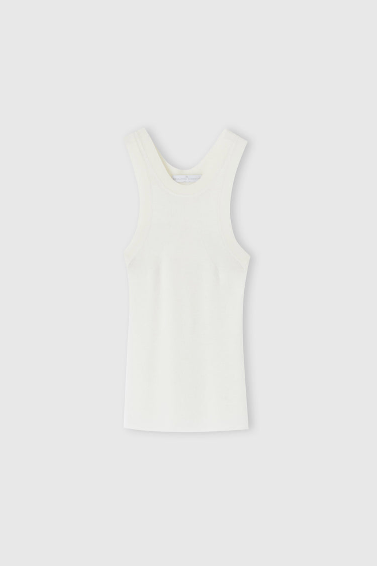 Merino wool halterneck tank top with dense rib pattern