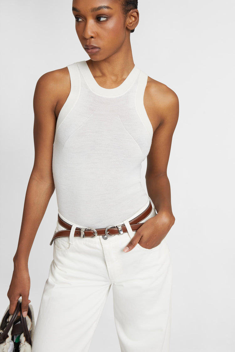 Merino wool halterneck tank top with dense rib pattern