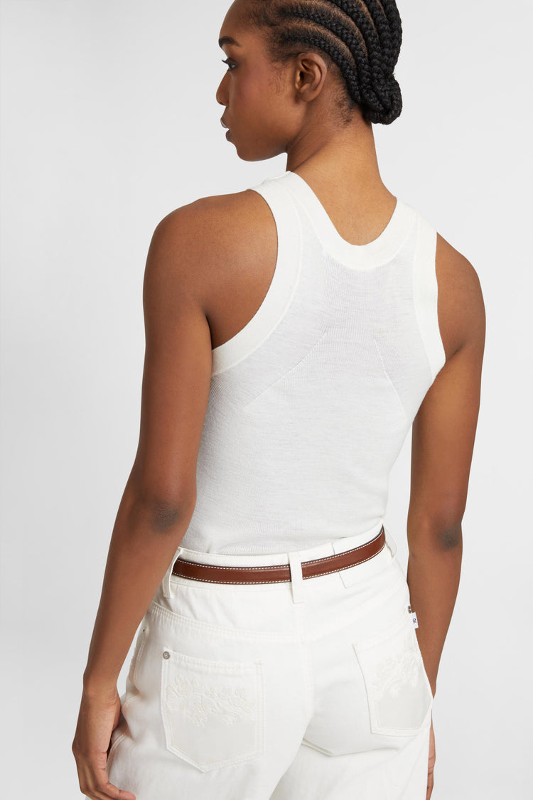 Merino wool halterneck tank top with dense rib pattern