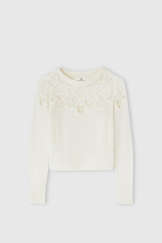 Pull pur cachemire avec dentelle rebrodée