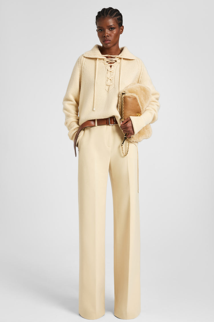 Pure cashmere sweater with handcrafted braiding