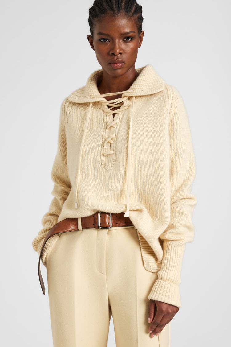 Pure cashmere sweater with handcrafted braiding