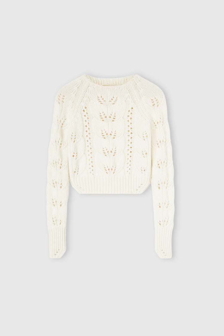 Pure cashmere sweater with openwork leaf stitch