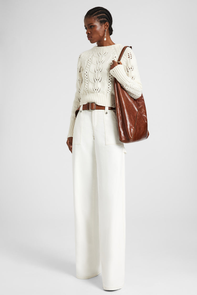 Pure cashmere sweater with openwork leaf stitch