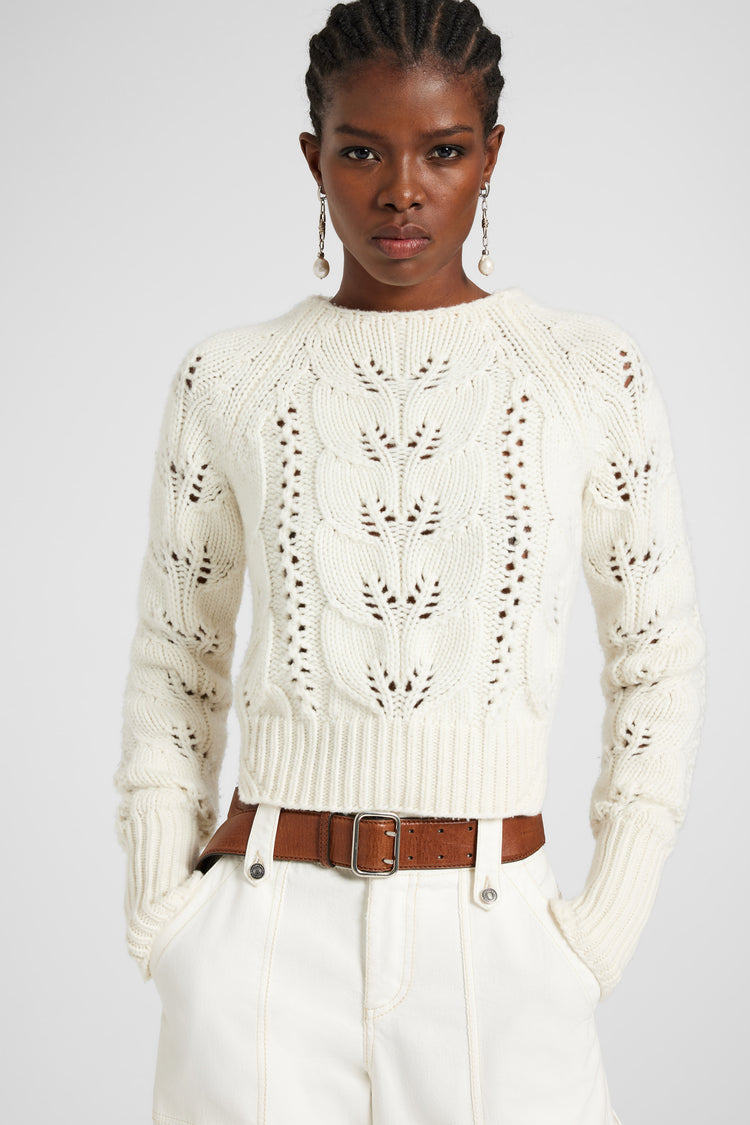 Pure cashmere sweater with openwork leaf stitch