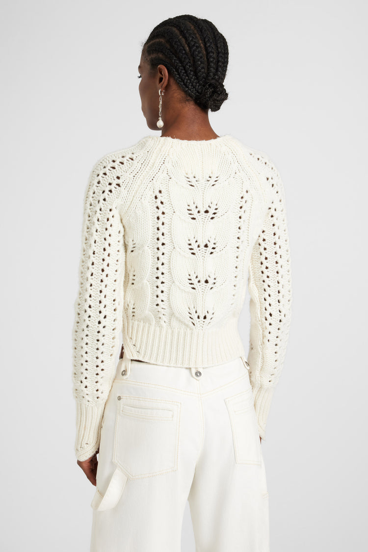 Pure cashmere sweater with openwork leaf stitch