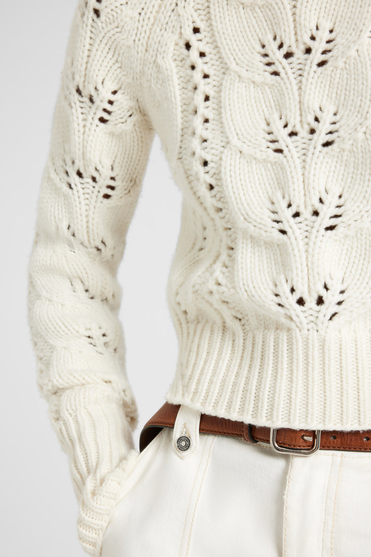 Pure cashmere sweater with openwork leaf stitch