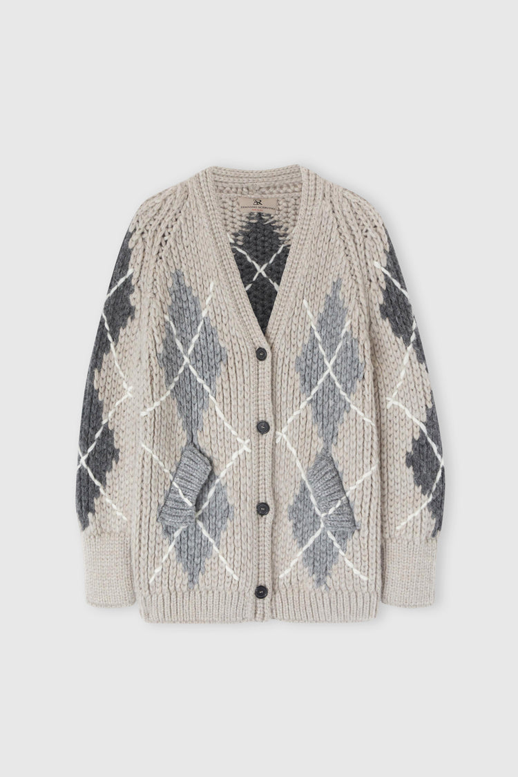 Alpaca, mohair and cashmere blend cardigan with argyle motif